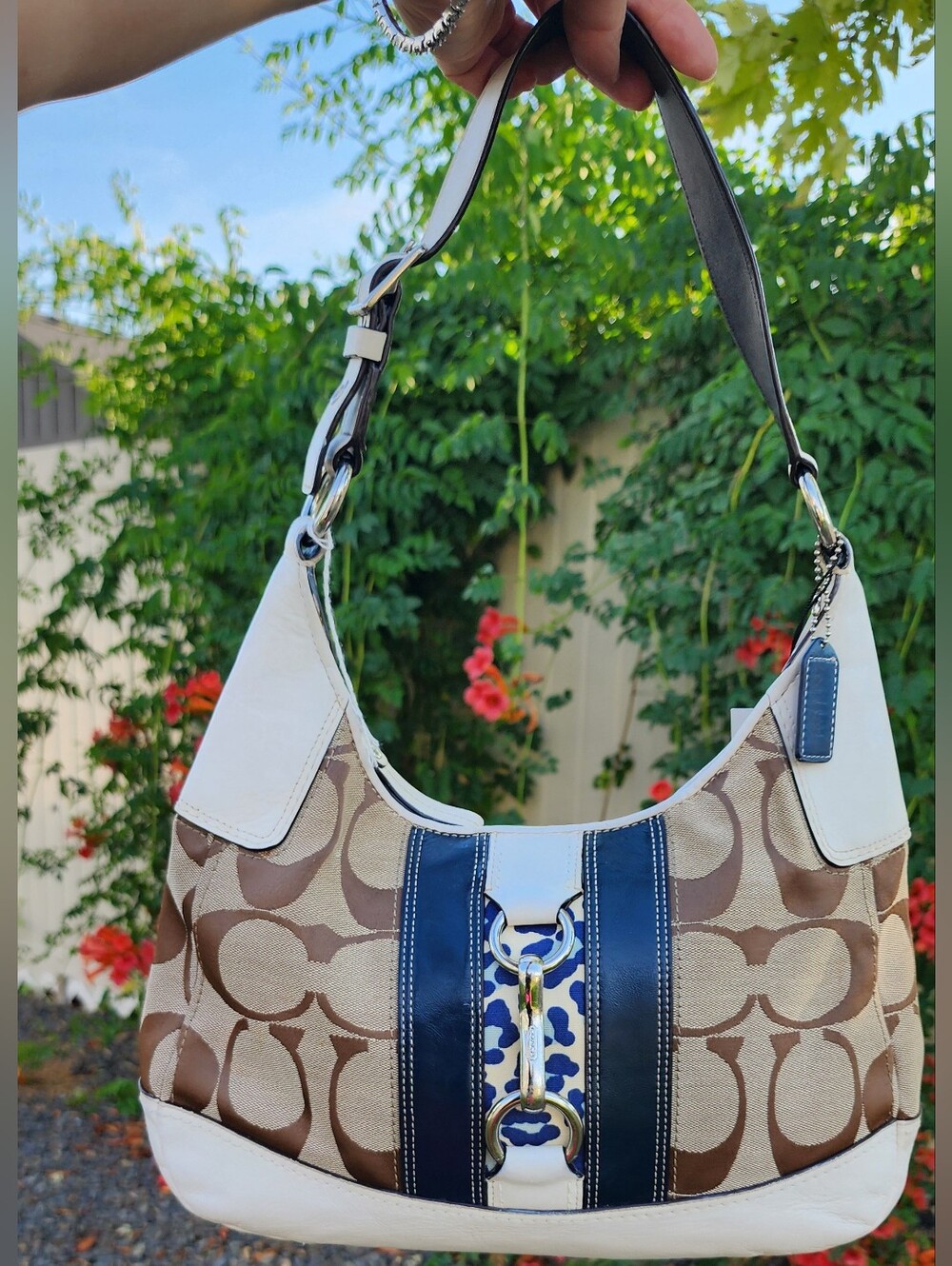 Coach Signature Canvas Hobo Bag in Brown and White